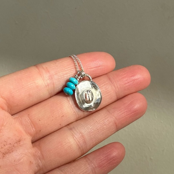 Sterling silver and turquoise cowgirl hat necklace - Picture 4 of 4